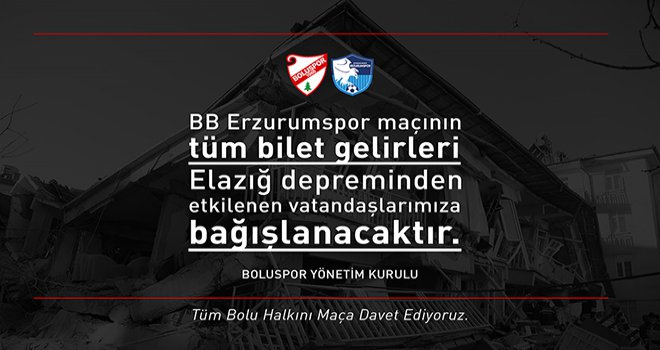 Boluspor, maç gelirlerini deprem bölgesine bağışlayacak