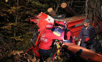 Ormana uçan kamyonu sabit tutmak için ağaca zincirlediler